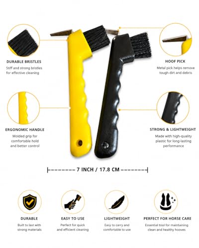 MPMH Super Horse Hoof Pick Brush Ergonomic Hoof Cleaner Portable Hoofpick for Horses with Durable Bristles & Comfortable Grip (Set of 2)