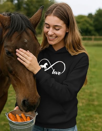 Tstars Infinity Love Horse Hoodie Women Teen Girls Equestrian Riding - color: Infinity / Black, size: Medium
