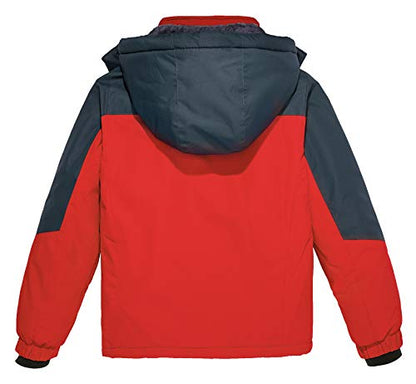 Wantdo Boy's Waterproof Ski Jacket Fleece Snowboarding Jackets Warm Thick Winter Coat Hooded Raincoats - color: Red, size: 6-7