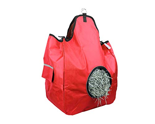 Derby Originals Heavy Duty 1200D Horse Hay Bag – Patented Ventilation Windows, Anti-Waste Feeding Design, Holds 2-3 Flakes, Slow Feed Front Opening, 6-Month Warranty - color: Red