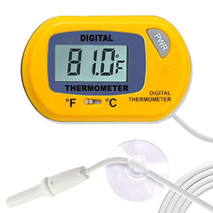 SunGrow Reptile Digital Thermometer, 1.5” x 2.3” x 0.5”, Easy to Read Display, Yellow, Battery Not Included, 1-Pack - style: Waterproof Type