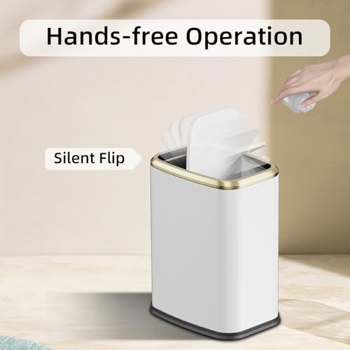 8L/2.1 Gallon Small Bathroom Trash Can with Lid, Swing-Top Rectangular Waste Bin, Stainless Steel Garbage Can for Home, Office, Toilet, Bedroom, Living-Room (White) - color: White