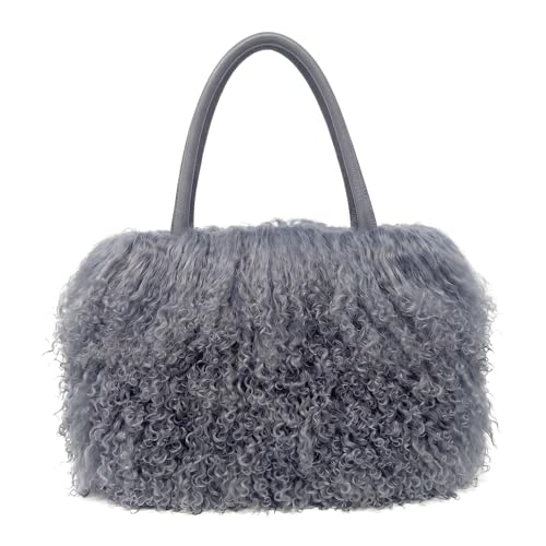 Women Luxury Real Curly Mongolian Lamb Fur Purse - color: Gray