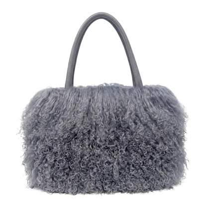Women Luxury Real Curly Mongolian Lamb Fur Purse - color: Gray