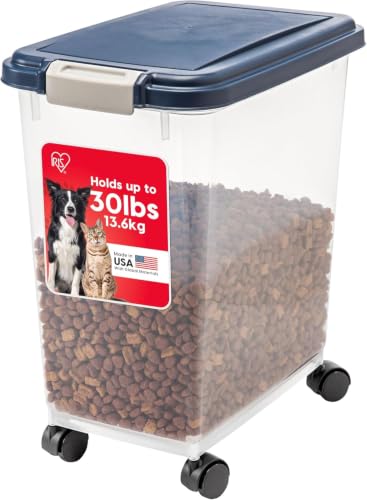IRIS USA Dog Food Storage Container, Up to 30 lbs, Navy, Made in USA - color: Navy, size: 30 lbs