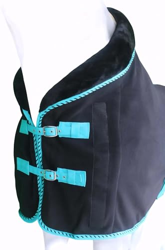 Challenger Horse Soft Fleece Cooler Contoured Exercise Blanket Liner Sheet Wicks 43MI01TR - color: Black Turquoise Trim, size: 70 inches