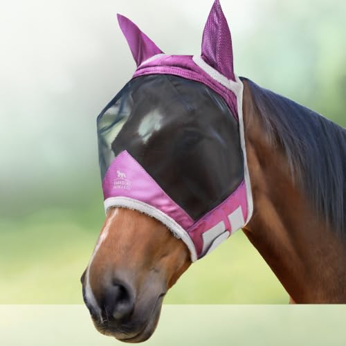Harrison Howard CareMaster Pro Luminous Horse Fly Mask Large Eye Space Standard with Ears UV Protection for Horse Dark Magenta Medium Cob - color: Dark Magenta, size: Medium (Arabian)
