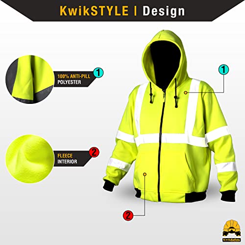 KwikSafety - Charlotte, NC - Men's Fleece Safety Hoodie | PPE Hi Vis Lightweight Reflective Jacket - color: Yellow, size: X-Large
