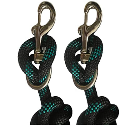 Majestic Ally 14' Pack of 2 Poly Training Lead Rope with Leather Popper for Horses & Livestock – 14 Foot Long and 5/8 inch Thick - Replaceable Heavy-Duty Bolt Snap (Turquoise-Gray-Black) - color: Turquoise-Gray-Black