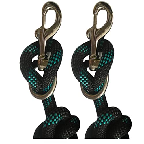 Majestic Ally 14' Pack of 2 Poly Training Lead Rope with Leather Popper for Horses & Livestock – 14 Foot Long and 5/8 inch Thick - Replaceable Heavy-Duty Bolt Snap (Turquoise-Gray-Black) - color: Turquoise-Gray-Black