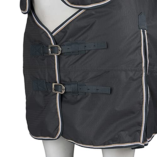 HORZE Glasgow Medium Weight Waterproof Combo Turnout Winter Horse Blanket with Neck Cover (150g Fill) - Iron Gate Grey/Safari Beige - 75