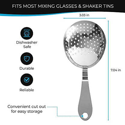 The Art of Craft Julep Strainer: Stainless Steel Cocktail Strainer for Home or Commercial Bar (Pack of 2) - size: Standard (Pack of 2)