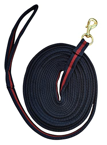Soft Padded Lunge Line Rein Lead for Horses 27ft Looped Handle Swivel Clip (Navy/Wine) - color: Navy/Wine