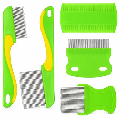 5x Hair Nit Combs Fine Tooth Metal & Plastic Lice Flea Combs for Kids, Pets & Adults Head Nit Comb Set for Head Lice, Dandruff, Flea Eggs, Grooming & Cleaning