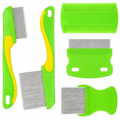 5x Hair Nit Combs Fine Tooth Metal & Plastic Lice Flea Combs for Kids, Pets & Adults Head Nit Comb Set for Head Lice, Dandruff, Flea Eggs, Grooming & Cleaning