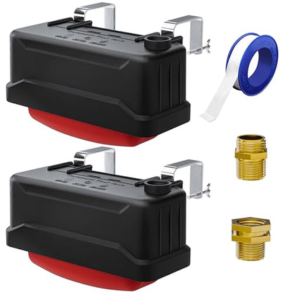 Automatic Livestock Water Trough Float Valve with Copper Connector & Ptfe Tape, Water Level Auto Control Stock Tank Float Valves for Cattle, Horse, Sheep Stock, Farm Animal, Pool, Pond (2 Pack)