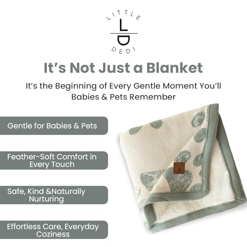 Baby & Pet Blanket 100% Cotton with Sherpa Fleece – Soft Stroller & Cuddle Blanket for Baby, Dog & Cat – Breathable, Hypoallergenic, Washable – 76×96 cm All-Season Blanket Reed Green Beige - color: Green