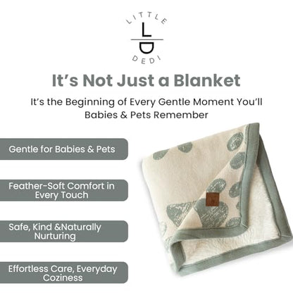 Baby & Pet Blanket 100% Cotton with Sherpa Fleece – Soft Stroller & Cuddle Blanket for Baby, Dog & Cat – Breathable, Hypoallergenic, Washable – 76×96 cm All-Season Blanket Reed Green Beige - color: Green