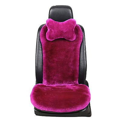 OGLAND Fuzzy Sheepskin Car Seat Cover for Soft Fluffy Genuine Wool Cushion - color: Magenta