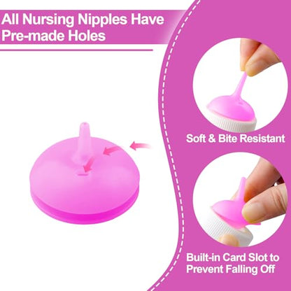 Pet Feeding Nipple with Syringe, Soft Silicone Nursing Pet Feeding Bottle, Ventilation Valve Resistant Tearing for Puppies, Kittens, Rabbit, Small Wildlife (M Nipple,Pink) - color: Pink-M Size