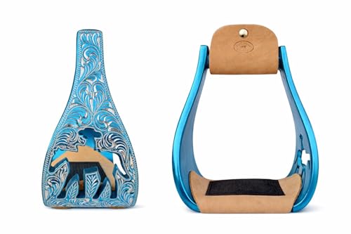 CHALLENGER Horse Western Saddle Turquoise Aluminium Bell Engraved Cut-Out Stirrups 51146v - color: Rider Turquoise