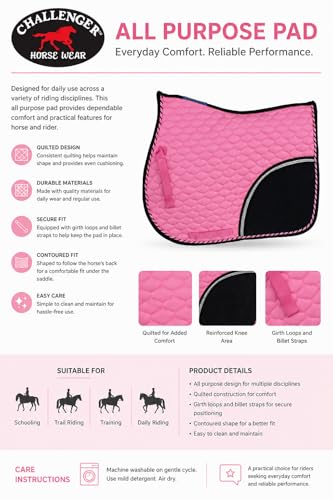 Horse English All-Purpose Contoured Quilted Cotton Saddle Pad Pink 72F04