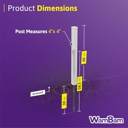 WamBam 4ft White Vinyl Finishing Post | No Dig, Steel Pipe Anchor, for Nantucket, Sturbridge, and Westport Fences, BL19042 - color: 4ft Tall Finishing Post