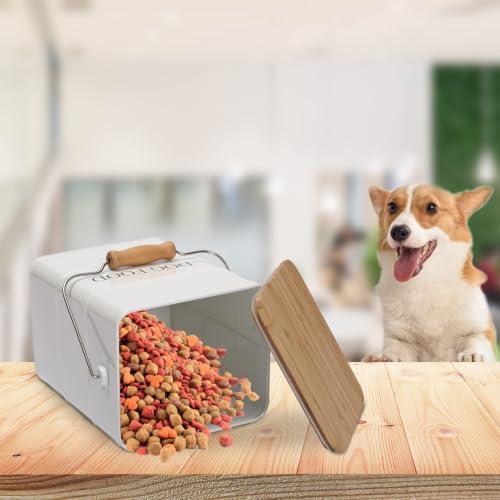 Morezi Metal Dog Food Storage Container 5~6 lbs, Pet Food Treat Canister - color: White