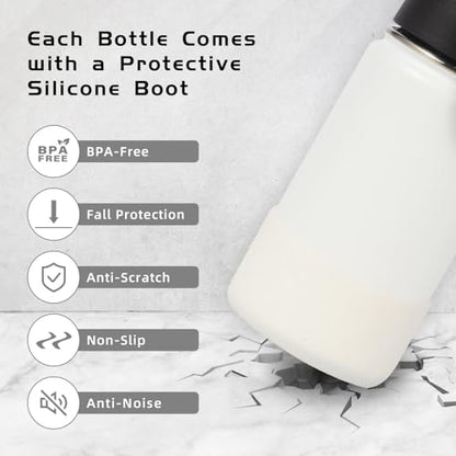 Volhoply 14oz KIds Stainless Steel Insulated Leakproof Water Bottle with Straw Lid and Silicone Boot,BPA-Free Easy Use for Boys&Girls,Double Wall Vacuum Bottles(White,1) - color: White