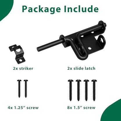 Heavy Duty Gate Latch with Padlock Hole Metal Thickened Slide Bolt Latch Mainly Used for Left or Right Hand Wooden Fence Gate Latch Shed Door Latch-2 Pack