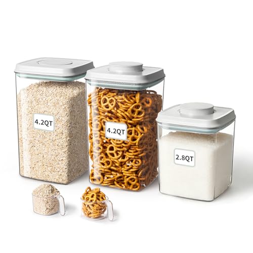 Ankou Food Storage Container Sets, 2.8 Qt + 4.2 Qt *2 Airtight Canisters with Lids and 130ml Scoop, BPA-Free Plastic Pantry Containers for Flour, Sugar, Rice - color: 4L*2+2.65L