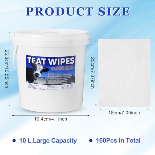 Nuanchu 700 Pieces Teat Wipes Cow Goat Sheep Udder Prep Goat Udder Wipes 7 Inch x 8 Inch Moisturizing Wipes Reclosable Pail for Goat Milking Supplies