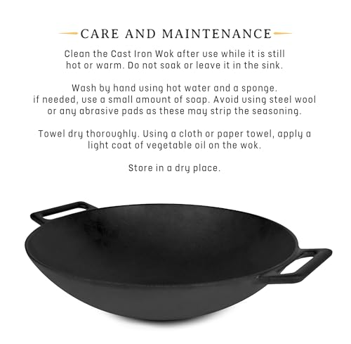 Jim Beam 12'' Pre Seasoned Heavy Duty Construction Cast Iron Grilling Wok, Griddle and Stir Fry Pan