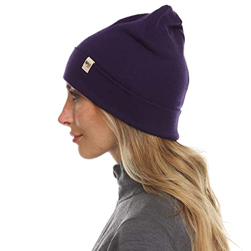 100% Merino Wool Cuff Beanie - Mens & Womens Warm Winter Hat - Watch Cap - Toque - Novelty Beanie - One Size Fits Most - color: Dark Purple