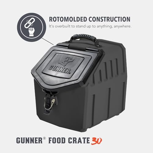 GUNNER 30 lbs Black Dog Food Storage Container with Measuring Scoop – Waterproof & Airtight Pet Food Bin for Dry Food, Corn, Chicken Feed, Bird Seed & Treats – 3 Cup Ergonomic Scooper with Markers