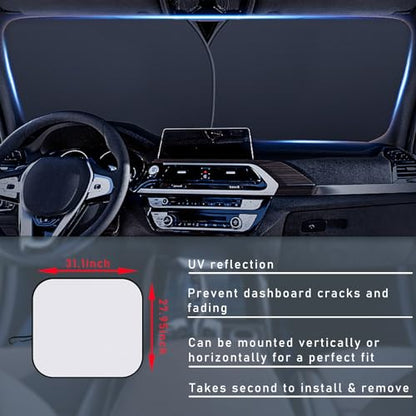 Ziciner 2 PCS Car Windshield Sun Shade, Auto Sun Heat and UV Rays Blocker, 28"×31" Foldable Automotive Front Window Sunshade Protector, Universal Vehicle Interior Accessories (Silver-M) - color: Silver-M (28×31 inches)