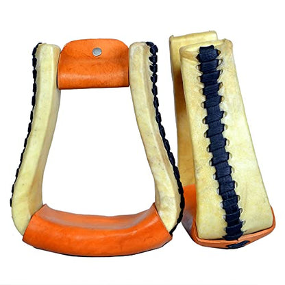 HILASON Horse Western Saddle Stirrup Rawhide Leather Stirrups Pair | for Barrel Racing Horses