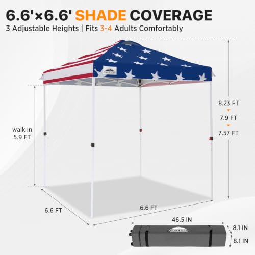 EAGLE PEAK 6.6x6.6 Pop Up Canopy Tent Easy Up Canopy Outdoor, American Flag - color: American Flag, size: 6.6x6.6
