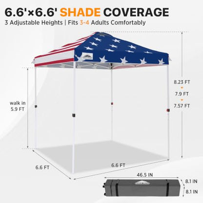 EAGLE PEAK 6.6x6.6 Pop Up Canopy Tent Easy Up Canopy Outdoor, American Flag - color: American Flag, size: 6.6x6.6