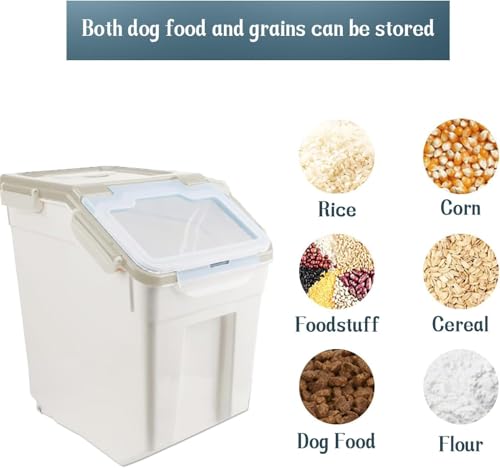 50LB Large Flour Storage Container Bin,2 Pack Airtight Plastic with Wheels Seal Locking Lid Dispenser Organizer Bin with Measuring Cup & Scoop for Flour, Rice, Grain 100LBS Total Capacity(Grey) - color: Grey/50lbs,2counts