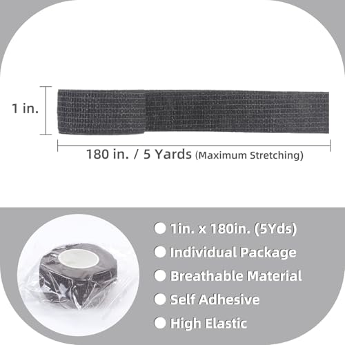 IndigoCase 24 Pack Self Adhesive Bandage Wrap 1 Inch x 5 yd Elastic Tape - color: Black, size: 1 Inch - 24 Pack