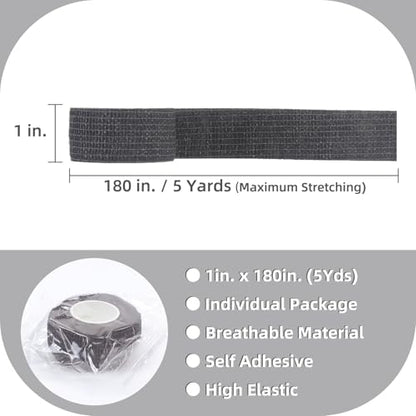 IndigoCase 24 Pack Self Adhesive Bandage Wrap 1 Inch x 5 yd Elastic Tape - color: Black, size: 1 Inch - 24 Pack