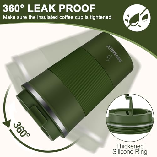 MOMSIV 12oz Travel Coffee Mug, Insulated Coffee Cup with Leak Proof Lid - color: B-Dark Green-12oz