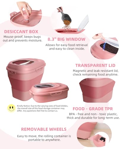 30-35Lbs Airtight Dog Food Storage Container,Collapsible Dog Food Container - color: Pink