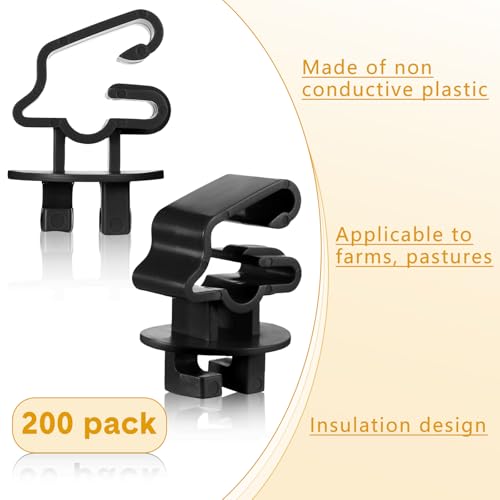 Geiserailie 200 Pcs Black T Post Insulators Electric Fence Posts Electric Fence Insulators Wire Standard Snug Fitting T Post Clips for Agricultural Ranchers - color: Black