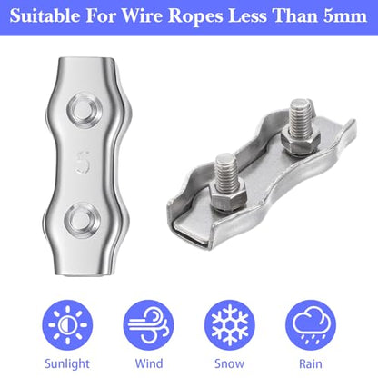 40 Pcs M5 Poly Rope Connector Wires Splicer Galvanized Steel Connector Kit for Electric Fences with Sleeve Tool