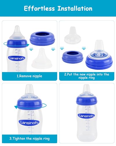 Sippy Spouts for Lansinoh Baby Bottles, Soft 100% Silicone Sippy Cup Nipples, Variable Flow, 6m+, 6 Count - size: 1 Count (Pack of 6)