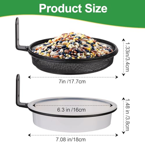 2 Fence Bird Feeder Trays - Outdoor Tree Mounted Wild Bird Bath, 7” in Diameter Feeders with Heavy-Duty Iron Rings, Installed on Wooden Fences, Trees, Decks, Indoor and Outdoor Walls