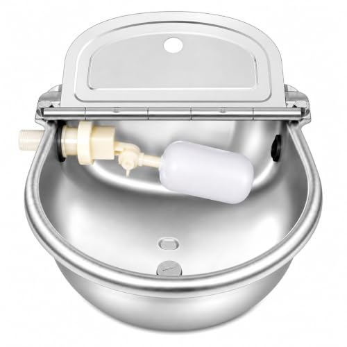 Dog Water Bowl Dispenser, Automatic Pet Water Dispenser, 3L Outdoor Stainless Steel Drinking Trough, Livestock Waterer with Float Valve and Drain Hole for Horses, Goats and Cattle