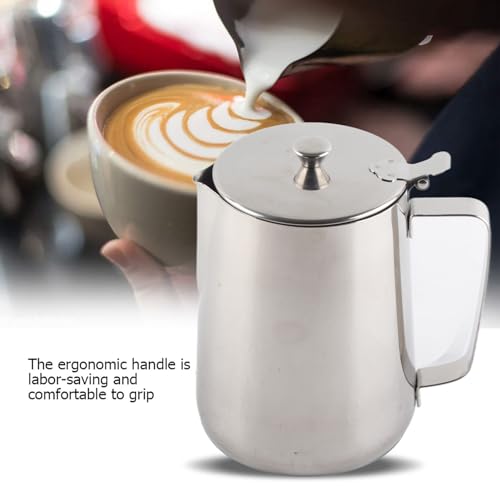 Milk Frother Cup, Stainless Steel Milk Frothing Pitcher, Milk Frothing Jug with Lid and Handle, Frothing Cup Pitcher, Coffee Frothing Mug for Office Home Kitchen (600ml) - size: 600ml